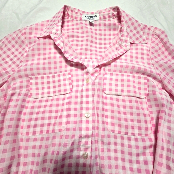EXPRESS The City Shirt Gingham Pink/White. SIZE S/P - Picture 2 of 7
